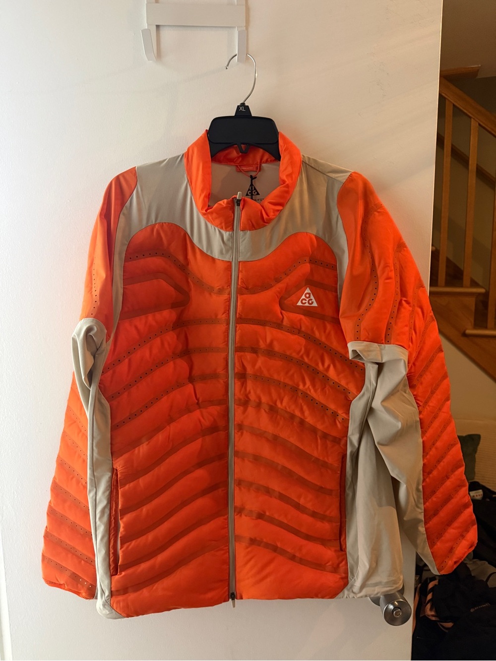 Nike ACG Orange and Light Gray Quilted Puffer Jacket